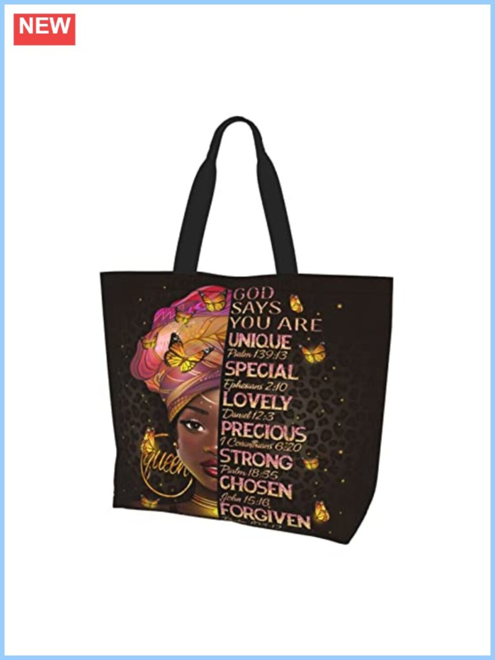 African American Queen Fashion Shoulder Tote Bag 100% Polyester, Travel Gym Work